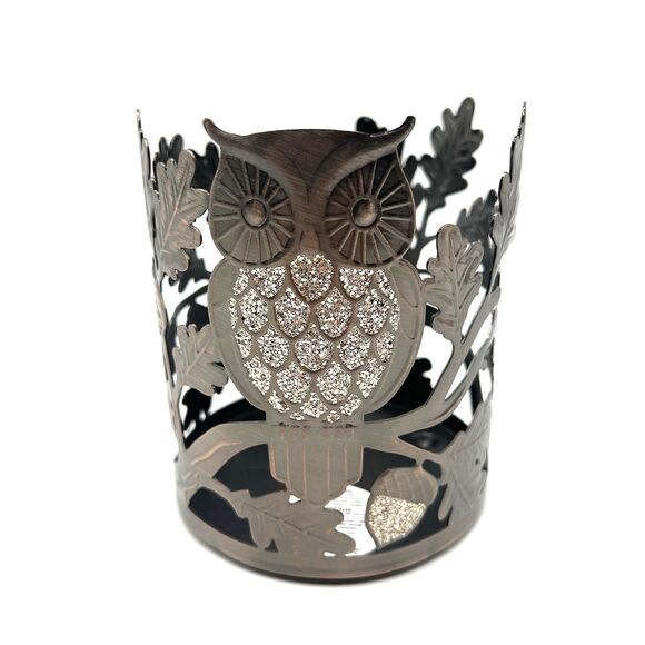 Slatkin & Co Bath & Body Works Owl Acorns & Leaves Bronze 3 Wick Candle Holder - Picture 9 of 9